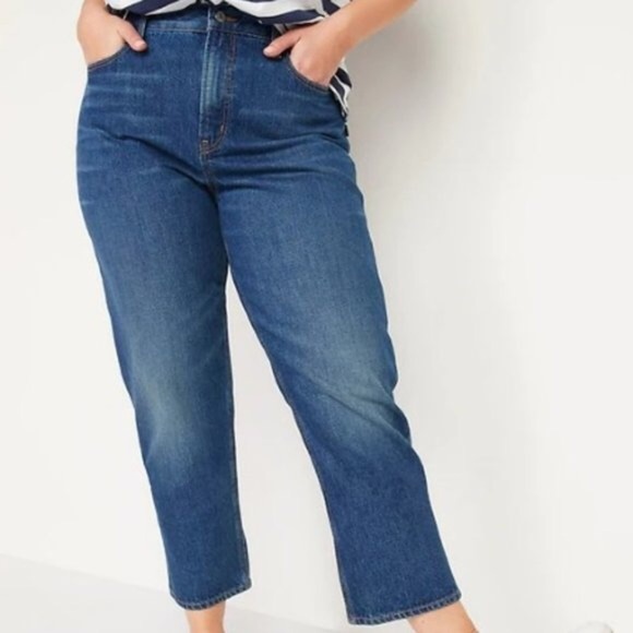 Old Navy Wmn 8 Med Wash High Rise Slouchy Straight Crop Button Fly Jeans NWT - Picture 1 of 11